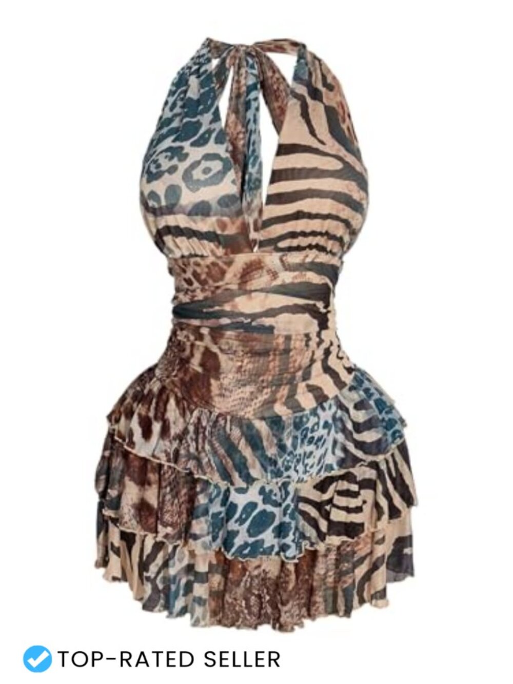 Plus Size Halter Mesh Mini Skort Dress Y2K Animal Print Club